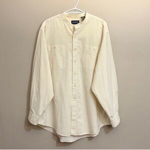 Vintage Lands End 100% Cotton Cream Mandarin Collar Button Up Shirt